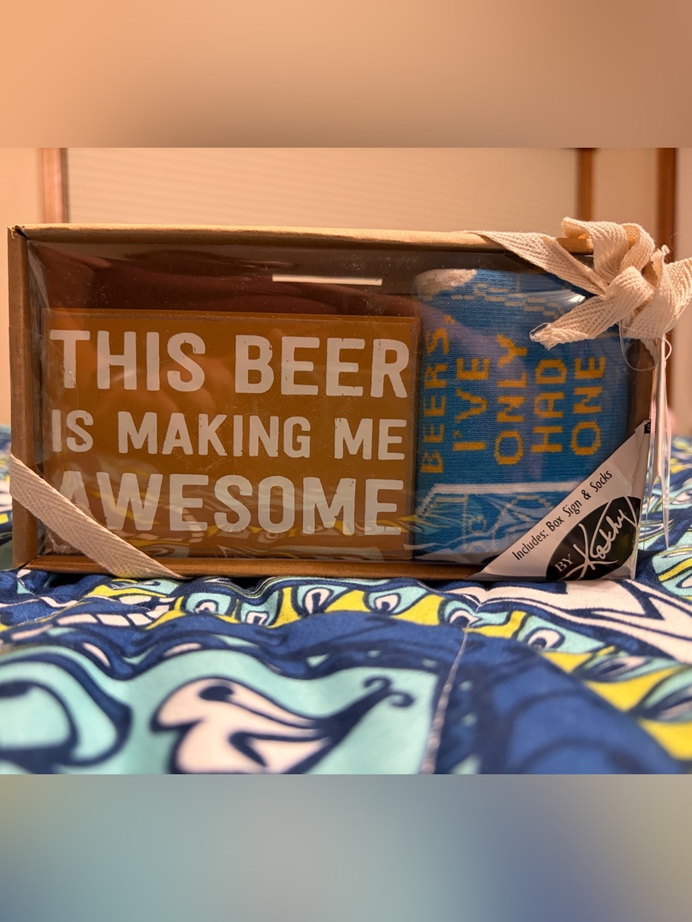 "This Beer Is Making Me Awesome" sign and socks by Kathy- brand new in box